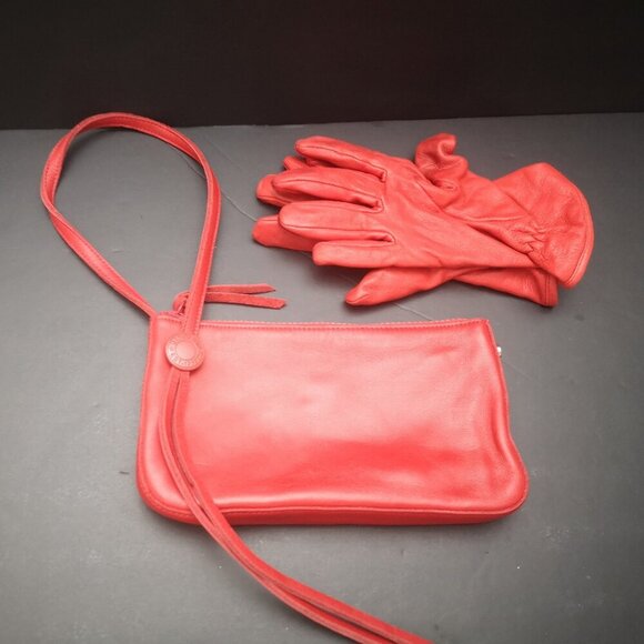 Gap 100% Cowhide Leather Red Wristlet with Deerskin Size M/L Red Gloves - Picture 2 of 10